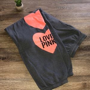 PINK Victoria’s Secret gray sweatpant with hearts